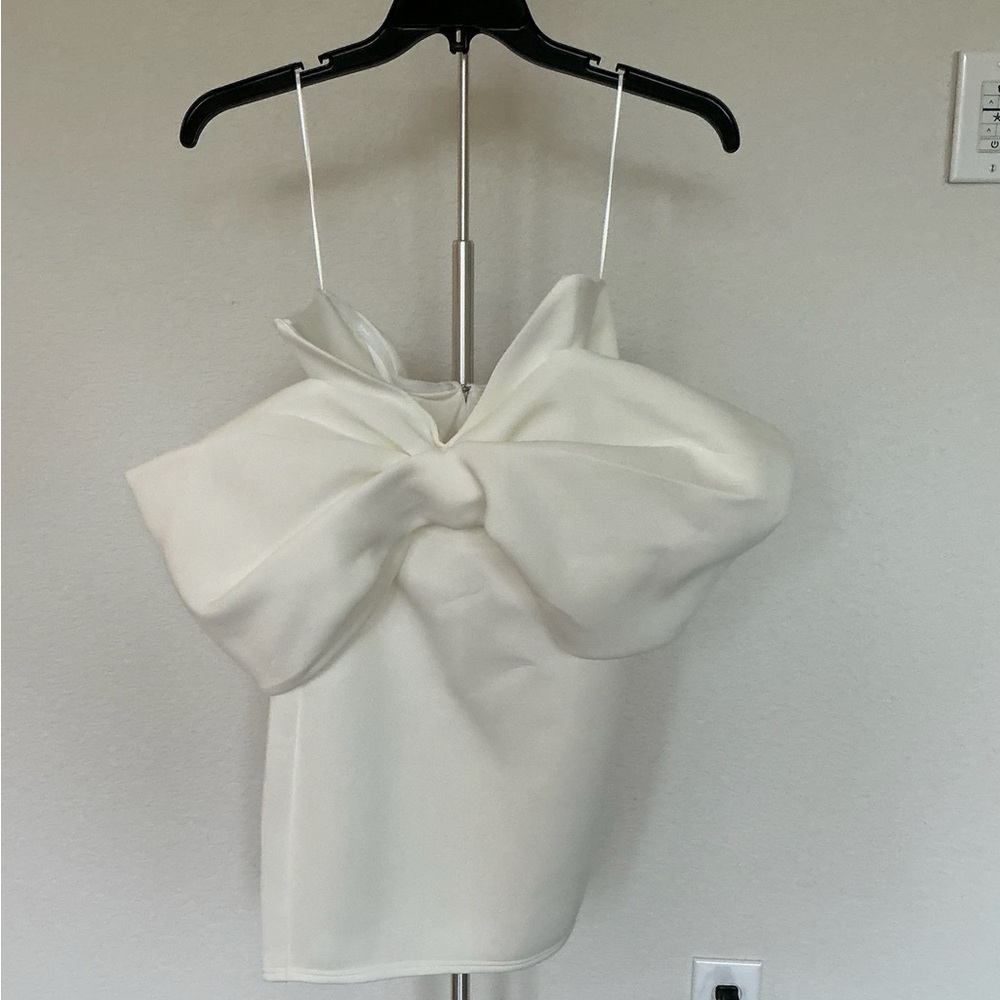 Blue Blush White Bow Off-Shoulder Dress